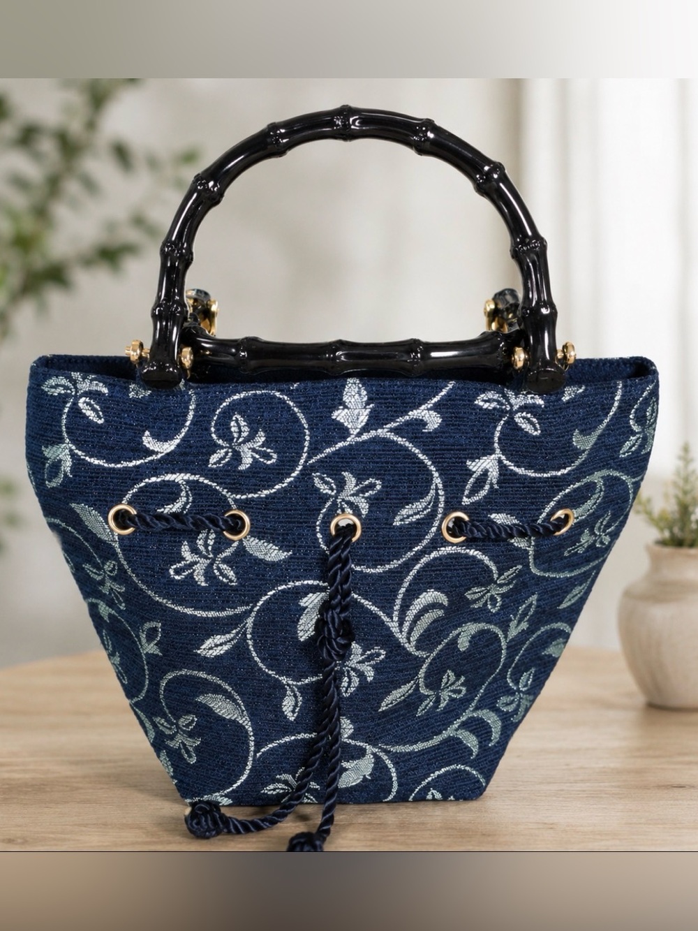 Talbots Back/Gold Purse with Bamboo Style  Handles.